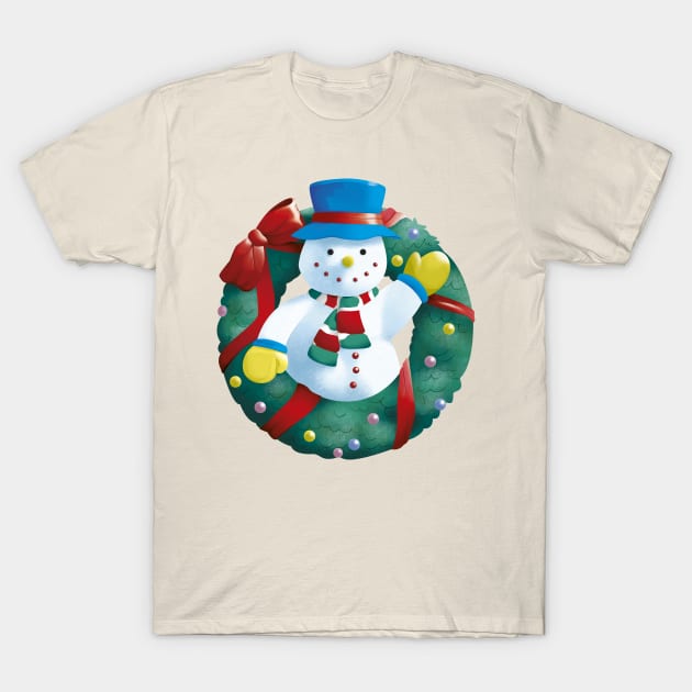 Snowman Wreath T-Shirt by AnaMartins